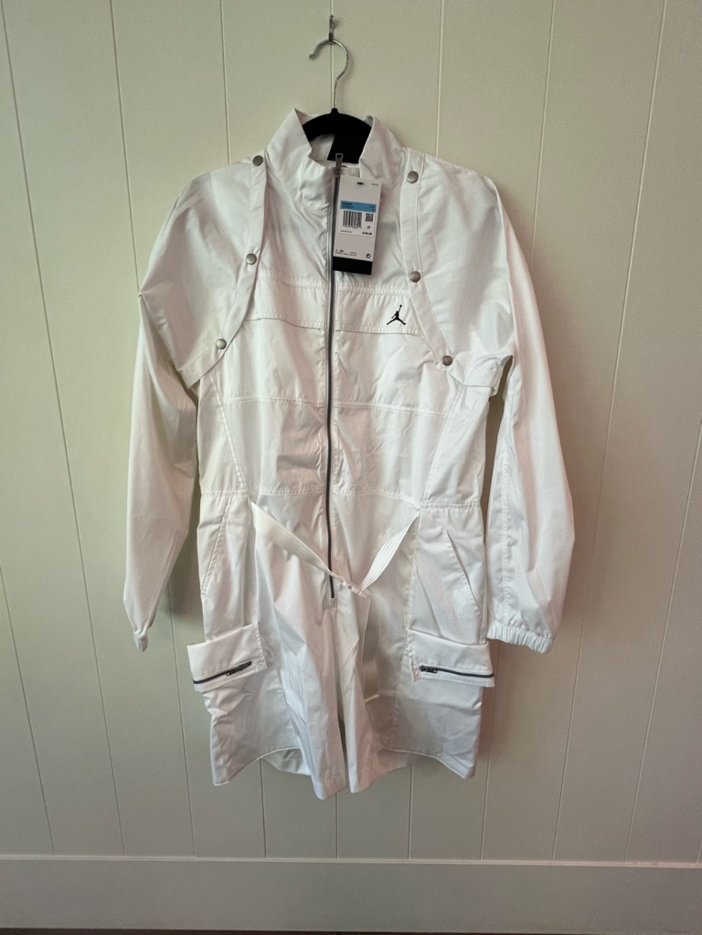 RARE Jordan White jumpsuit with Zip & Cargo Pockets